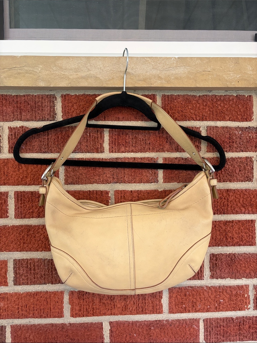Coach Cream Leather Shoulder Bag with Tan Trim